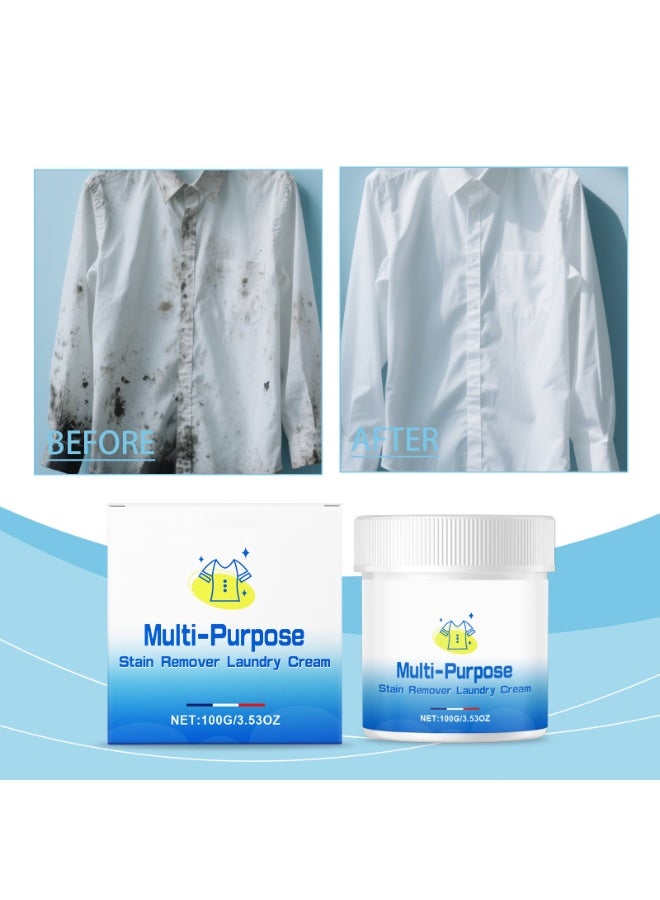 كريم مزيل البقع متعدد الأغراض للغسيل، مزيل بقع عنيدة للقمصان البيضاء، منظف متعدد الأغراض ومزيل بقع الغسيل، إزالة سهلة للدهون، القهوة والمزيد (3.53 أونصة) - Image 2